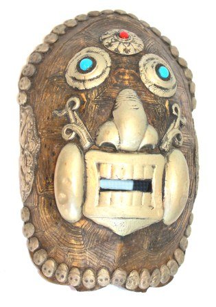 Tibetan Ritual Turtle Shell Large Mask: Tibetan Ritual Turtle Shell Large. Has nickel features, rare large size, 9" High x 5 1/2" Wide.