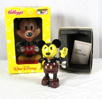 2 Vintage Mickey Mouse Collectibles: Kellogs Mickey Mouse Figurine and Retro Toy Collection Mickey Mouse. Both New in Box with all paperwork.