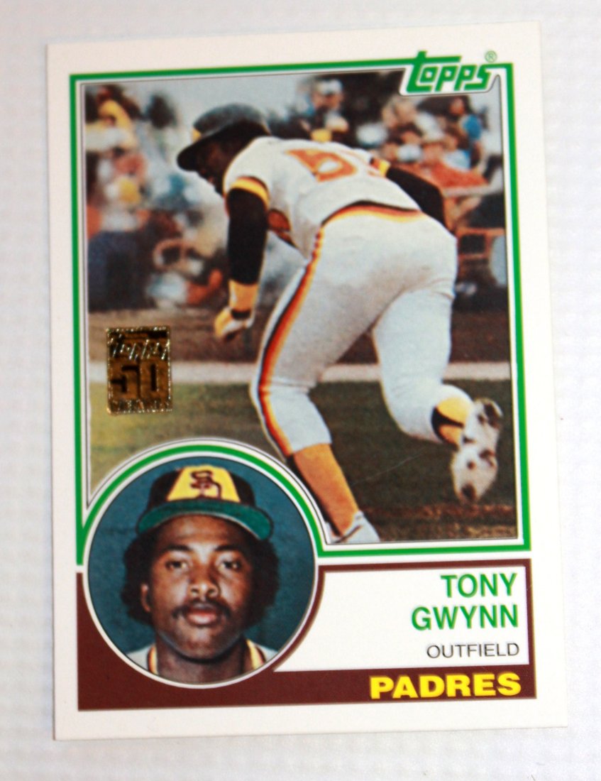 1983 Tony Gwynn San Diego Padres Topps #482 Rookie: This the 1983 Topps Tony Gwynn rookie baseball card. Featuring Tony Gwynn with a bit of an afro and mustache. Tony Gwynn , legendary San Diego Padre outfielder, and soft spoken nice guy. Ungraded. Com