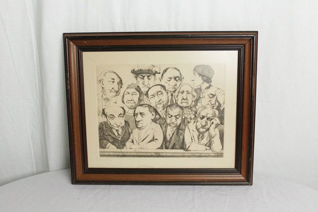 In the Crowd by Charles Bragg / Art: In the Crowd by Charles Bragg Artwork. Signed. (American, b. 1931) etching LXXVI/C. Signed Charles Bragg. Frame measures 17 1/2" Wide by 14 1/2" High.