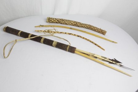 African Bows & Arrows: African Bows & Arrows. Case made out of bark and bone/hyde.