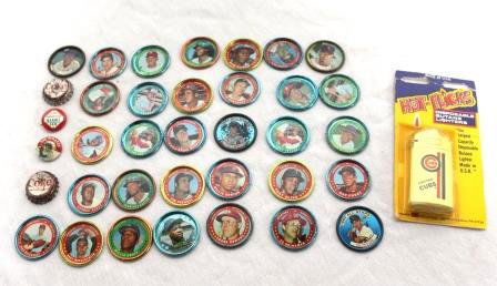 1960's-70's Baseball Topps Coins and Coke Bottle Tops: 1960's-70's Baseball Topps Coins and Coke Bottle Tops including 32 Baseball Topps Coins including 1964 All Stars Coins as well as 1969 Crane Potato Chip Pin/coin "san Francisco Giants and 1960s The Pi