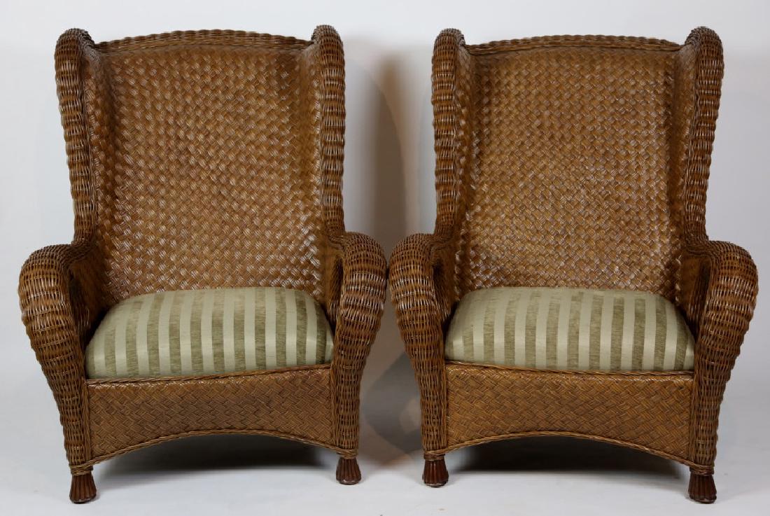 MAITLAND SMITH OVERSIZED RATTAN/ WICKER ARMCHAIRS: MAITLAND SMITH OVERSIZED RATTAN/ WICKER ARMCHAIRS 43 X 35 X 39"