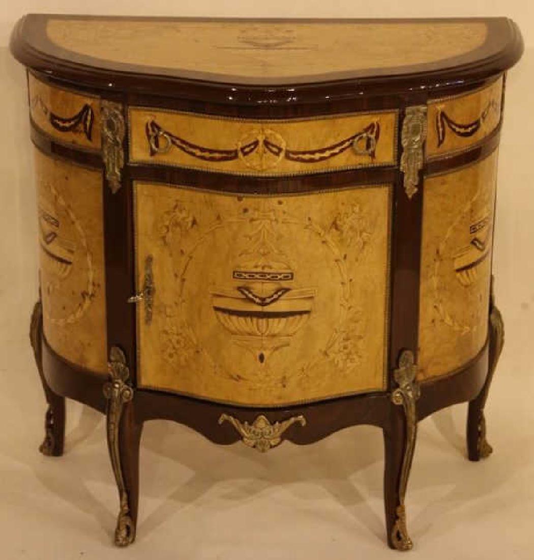 FINE INLAID DECORATIVE COMMODE: FINE INLAID DECORATIVE COMMODE; 33" H x 33" W x 17" D
