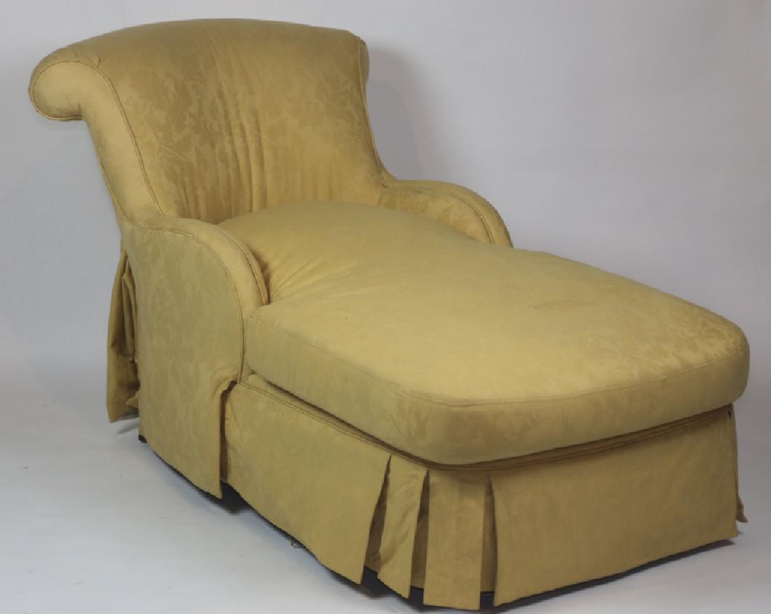 FINE CUSTOM UPHOLSTERED DOWN CHAISE LOUNGE: FINE CUSTOM UPHOLSTERED DOWN CHAISE LOUNGE 36" X 33" X 69"