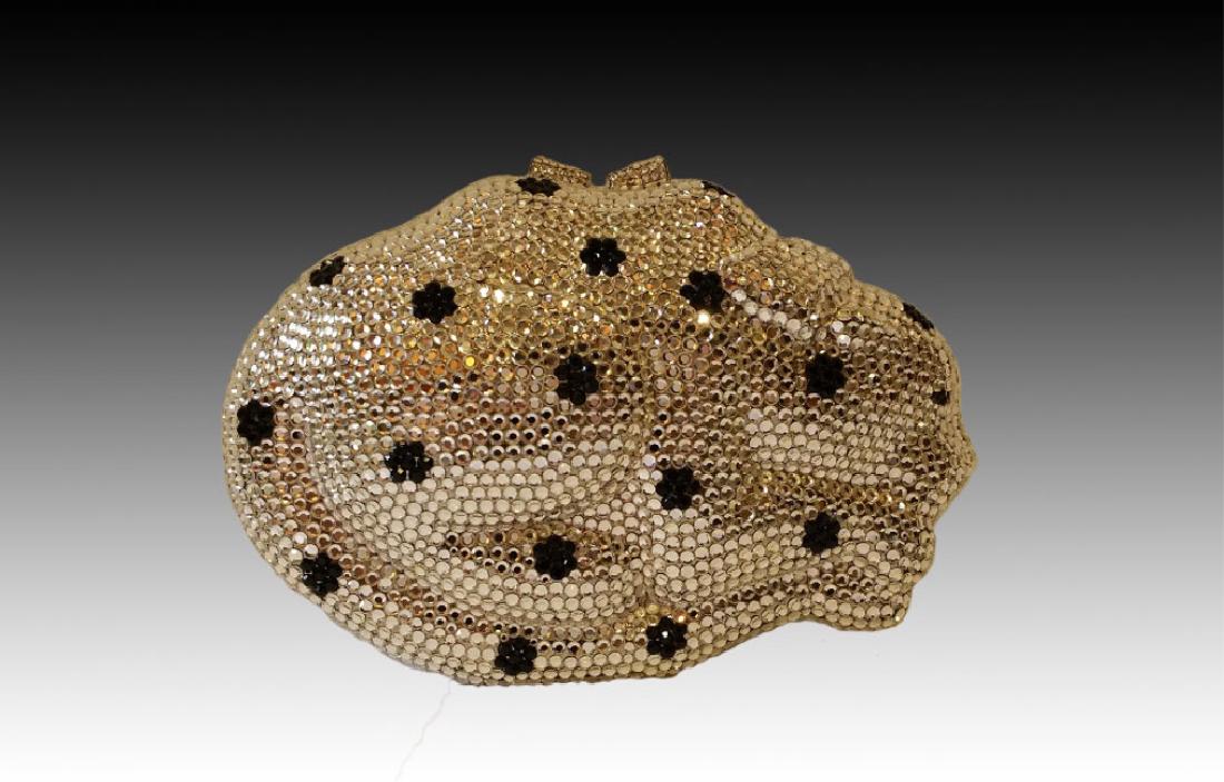 SWAROVSKI PANTHER CLUTCH PURSE: White and black Swarovski crystal clutch purse in the form of a panther with a bow from the Bellini Collection. 4.25" x 6.5"