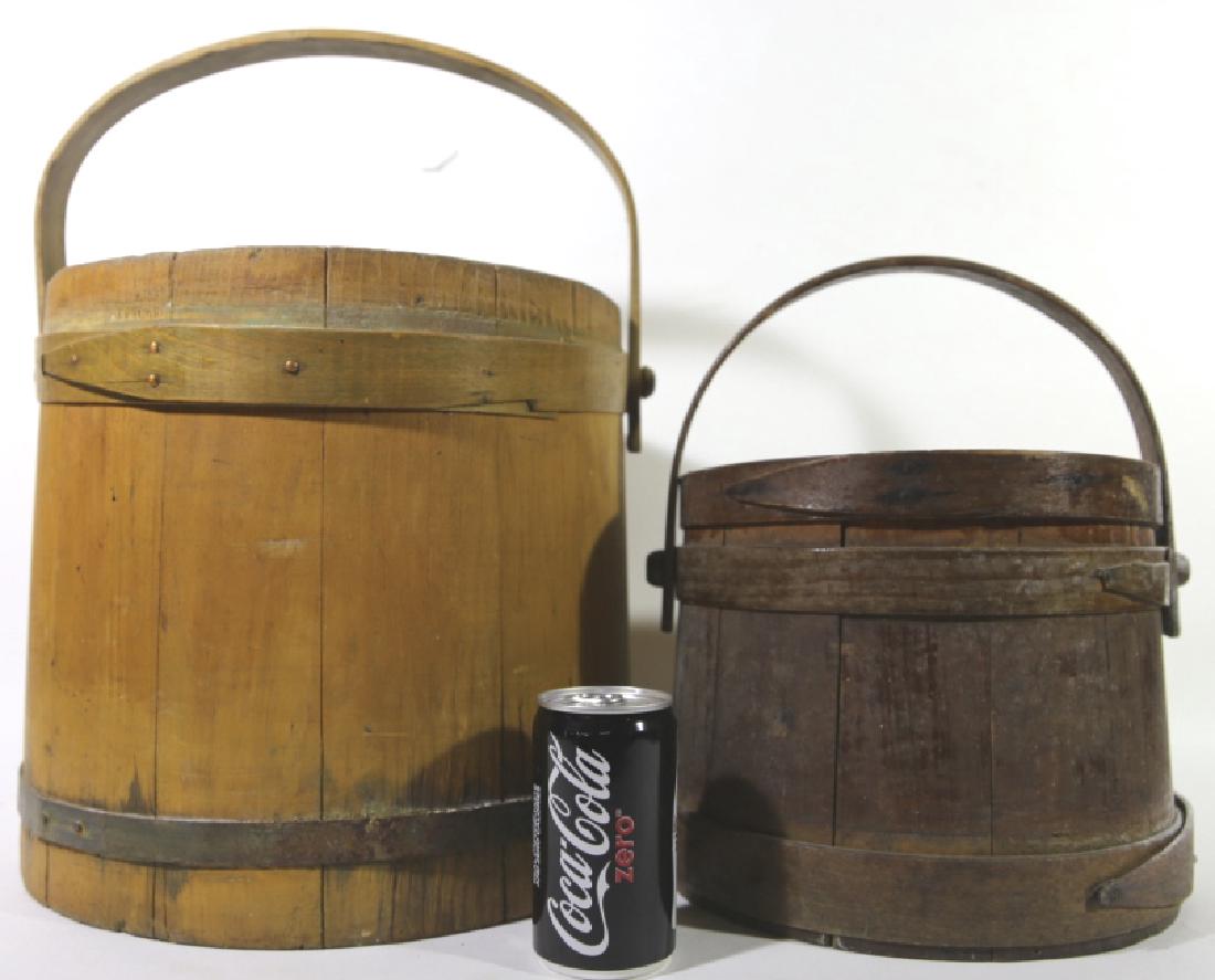 ANTIQUE PRIMITIVE NC FIRKIN BUCKET GROUPING: ANTIQUE PRIMITIVE NC FIRKIN BUCKET GROUPING PROBABLY LARGE SUGAR BUCKETS 18 X 12" 12 X 10"