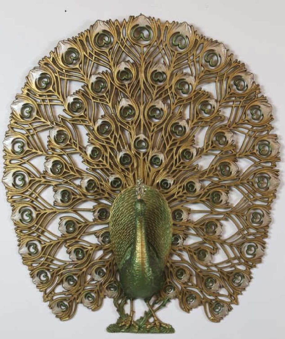 MIDCENTURY MODERN JEWELED PEACOCK WALL HANGING: MIDCENTURY MODERN JEWELED PEACOCK WALL HANGING