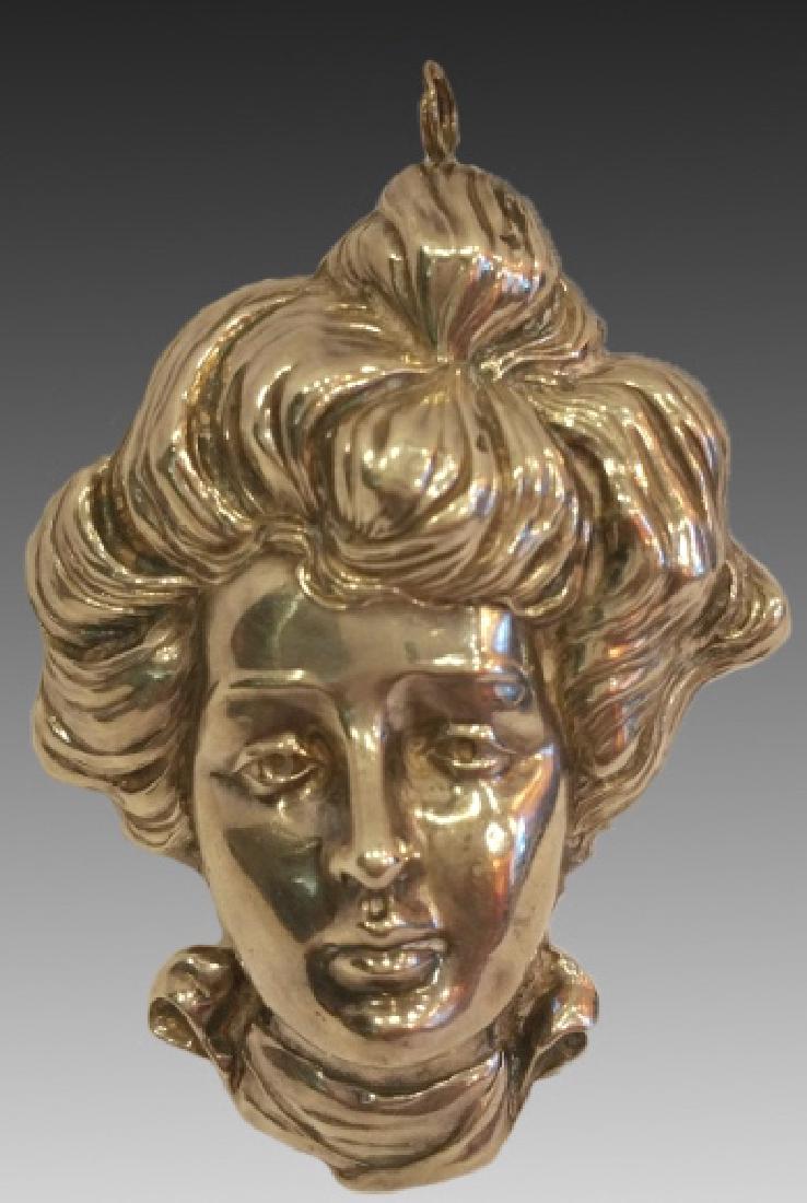 UNGER BROTHERS /GIBSON GIRL STERLING SILVER BROOCH: Art Nouveau, original, Gibson Girl brooch/pendant in high relief.Sterling by Unger Brothers
