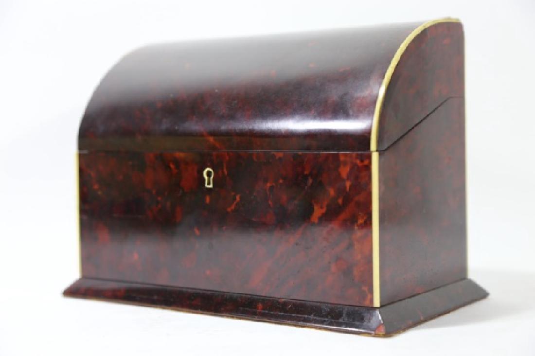ENGLISH ANTIQUE TORTOISE SHELL DOCUMENT BOX: ENGLISH ANTIQUE TORTOISE SHELL DOCUMENT BOX; 7" x 9" x 5 1/2"