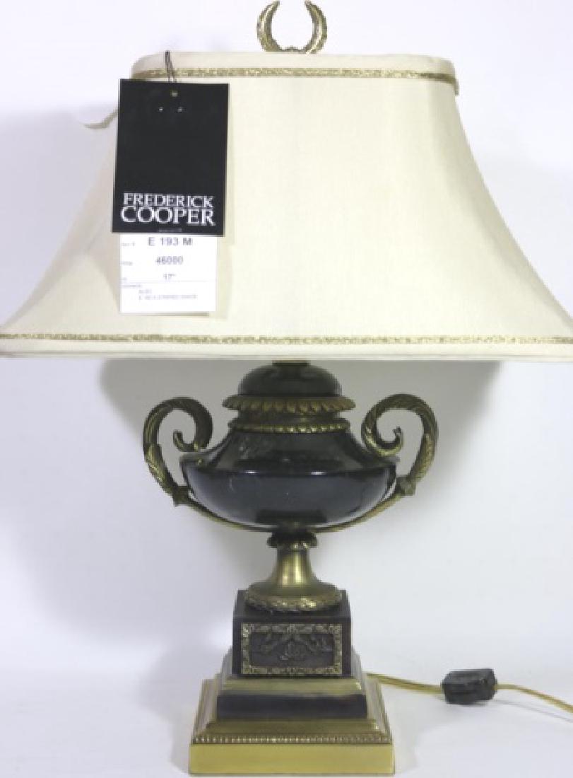 FREDERICK COOPER "E" SERIES MARBLE & BRONZE LAMP: FREDERICK COOPER "E" SERIES MARBLE & BRONZE LAMP. THE TOP OF THE LINE CUSTOM SHADED LAMP