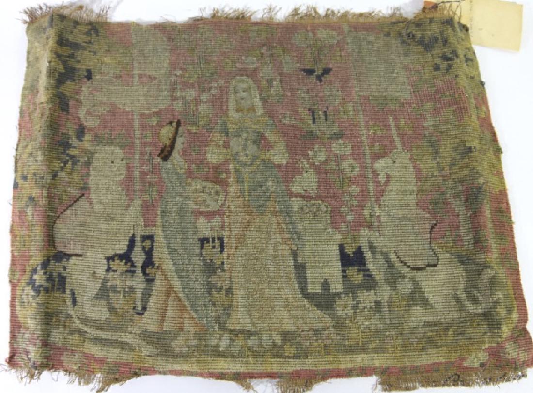ENGLISH 19TH C. NEEDLEPOINT TAPESTRY FRAGMENT: ENGLISH 19TH C. NEEDLEPOINT TAPESTRY FRAGMENT 15 X 21"