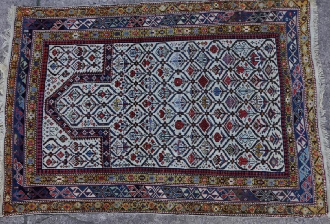 ANTIQUE PERSIAN HAND WOVEN PRAYER RUG: 59" X 41"