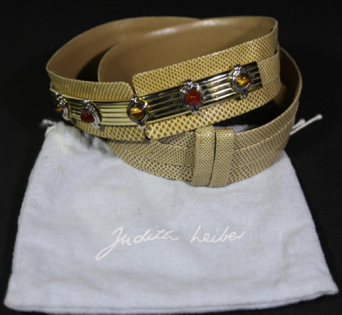 JUDITH LEIBER VINTAGE TIGER EYE & LIZARD SKIN BELT: JUDITH LEIBER VINTAGE TIGER EYE & LIZARD SKIN BELT