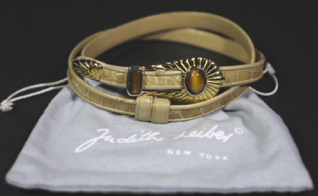 JUDITH LEIBER VINTAGE TIGER EYE & CROCODILE BELT: JUDITH LEIBER VINTAGE TIGER EYE & CROCODILE BELT