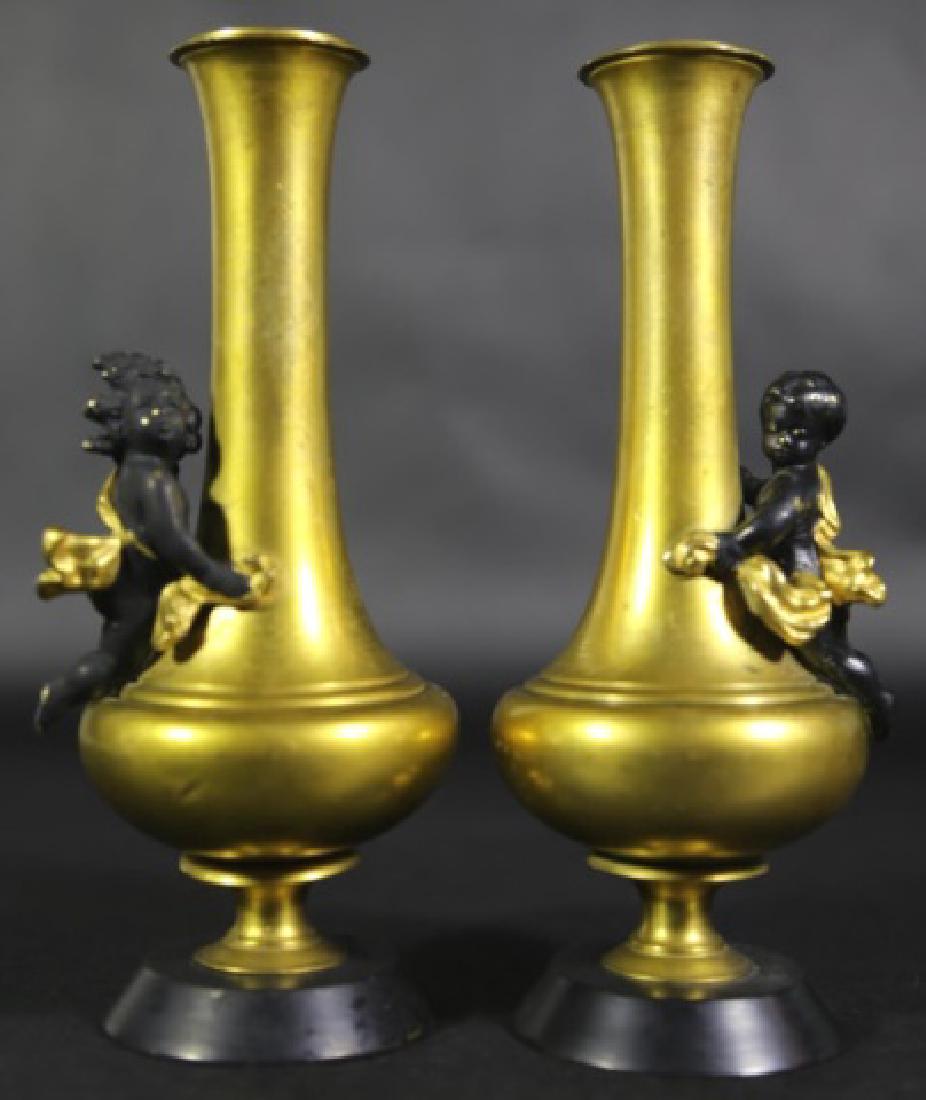 FRENCH ANTIQUE BRONZE VASES: FRENCH ANTIQUE BRONZE VASES 7 X 3"