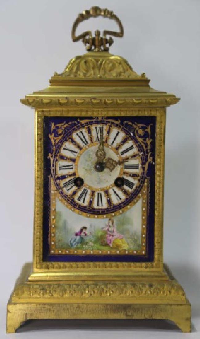 FRENCH ANTIQUE BRONZE CLOCK: FRENCH ANTIQUE BRONZE CLOCK 12 X 6 X 4"