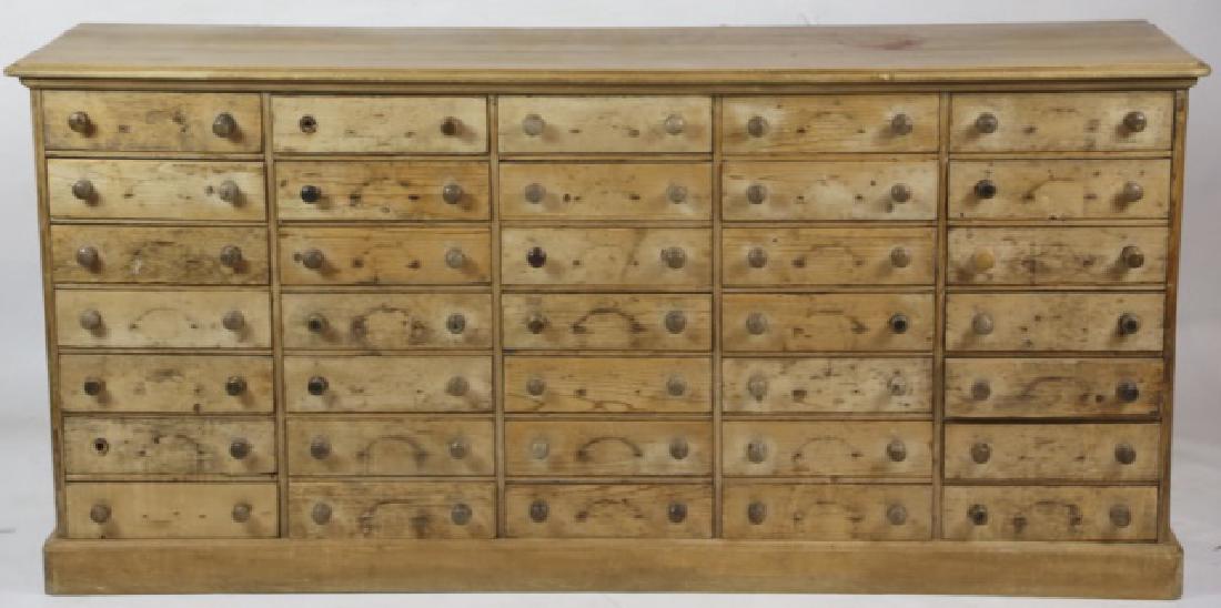ENGLISH ANTIQUE PINE APOTHECARY PALATIAL CHEST: ENGLISH ANTIQUE PINE APOTHECARY PALATIAL CHEST 35 X 75 X 19"