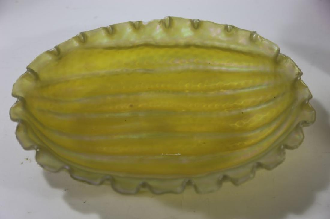 LOETZ ART GLASS MELON RARE RUFFLED DISH: LOETZ ART GLASS MELON RARE RUFFLED DISH