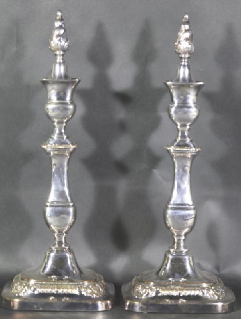 ENGLISH ANTIQUE SILVER CANDLE STICKS: ENGLISH ANTIQUE SILVER CANDLE STICKS 13.5 X 5"