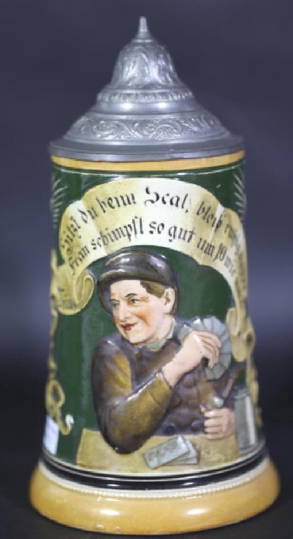 GERMAN ANTIQUE PEWTER LIDDED STIEN: GERMAN ANTIQUE PEWTER LIDDED STIEN 8 X 4"