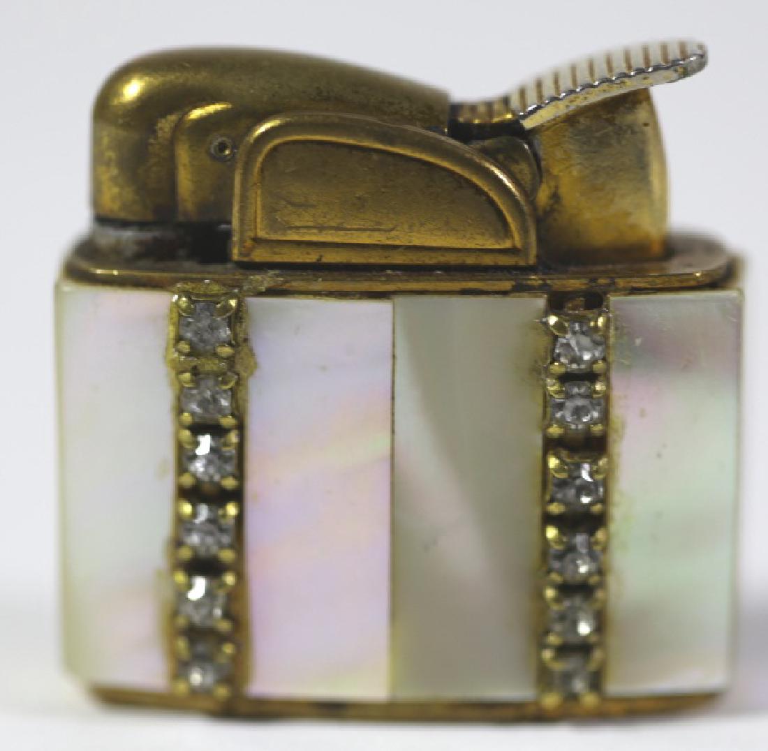 MID-CENTURY MOTHER OF PEARL TABLE LIGHTER: MID-CENTURY MOTHER OF PEARL TABLE LIGHTER BY EVANS