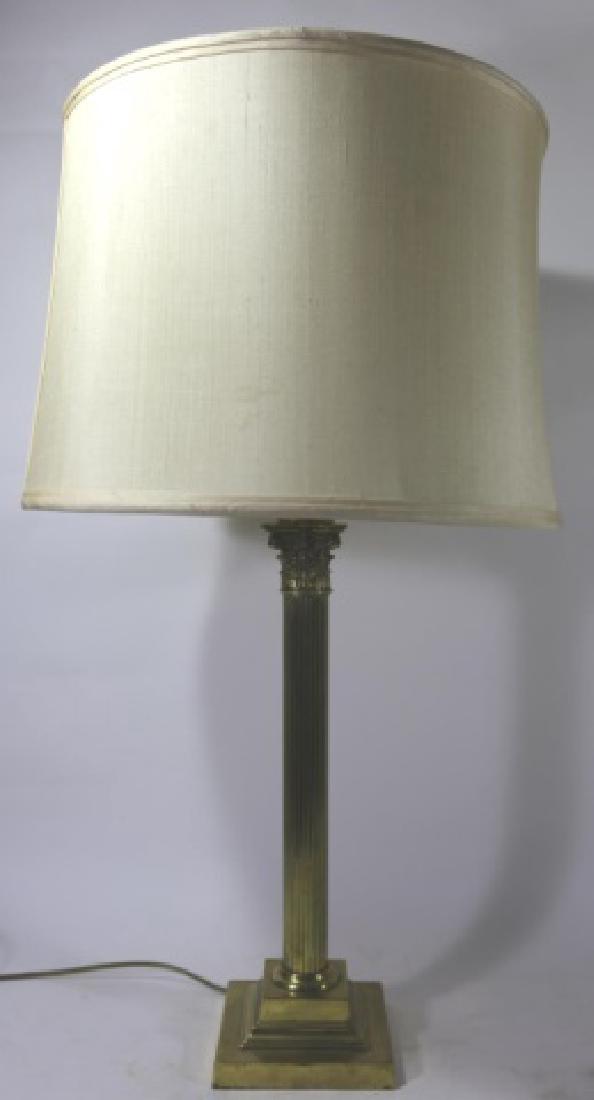 ENGLISH ANTIQUE BRASS CORINTHIAN COLUMN LAMP: ENGLISH ANTIQUE BRASS CORINTHIAN COLUMN LAMP 31 X 16"