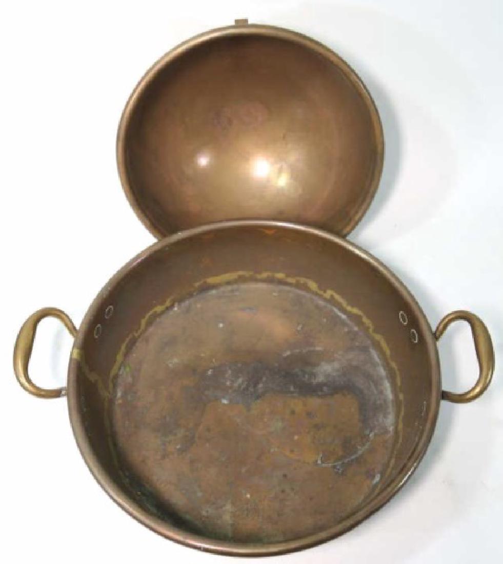 FRENCH / ITALIAN ANTIQUE COPPER PAN & MIXING BOWL: FRENCH / ITALIAN ANTIQUE COPPER PAN & MIXING BOWL 5 X 8" 7 X 12"