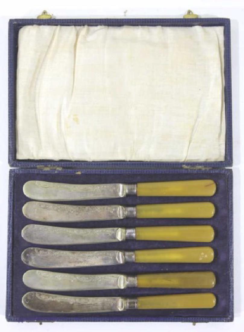 ENGLISH SHEFFIELD ANTIQUE SILVER KNIFE SET (1 of 6)