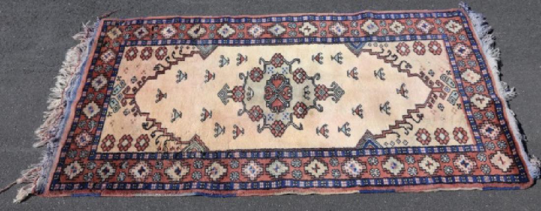 PERSIAN ANTIQUE HAND WOVEN AFREA CARPET: PERSIAN ANTIQUE HAND WOVEN AREA CARPET 77 X 36.5"