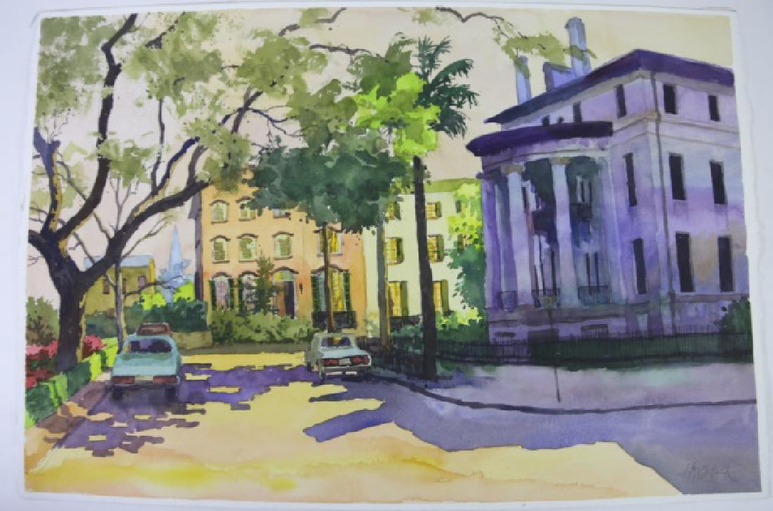JOHN McCLELLAND (AMERICAN, 1919-2016) ORIGINAL: JOHN McCLELLAND (AMERICAN, 1919-2016) ORIGINAL WATERCOLOR 15 X 22" "SAVANNAH SQUARE AT SUNSET" ORIGINAL PRICE $800 UNFRAMED