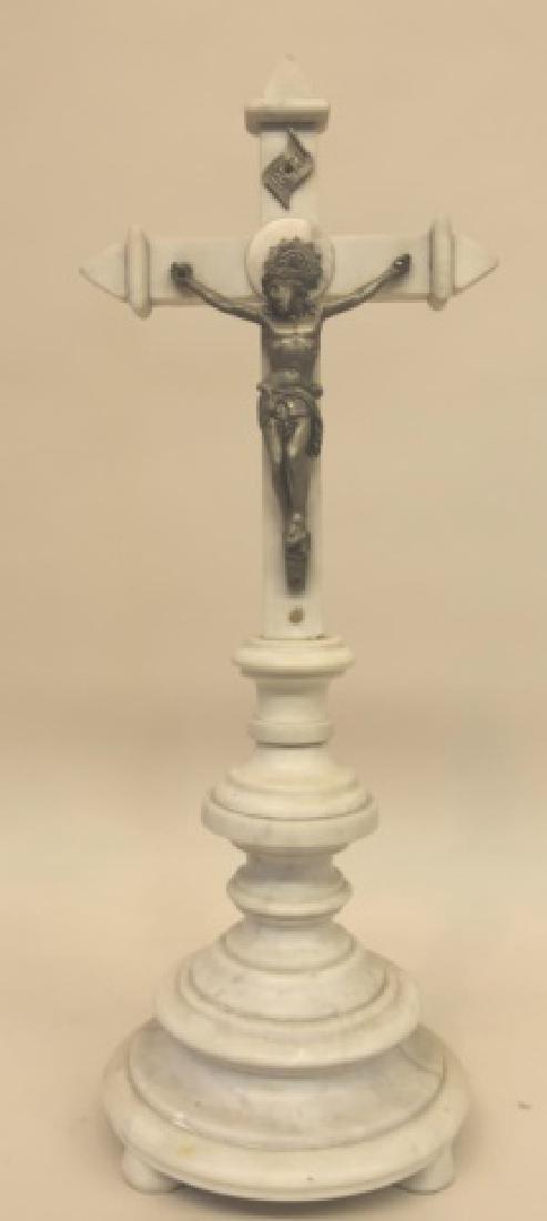 SPANISH ANTIQUE WHITE MARBLE CRUCIFIX: SPANISH ANTIQUE WHITE MARBLE CRUCIFIX 21 X 8"