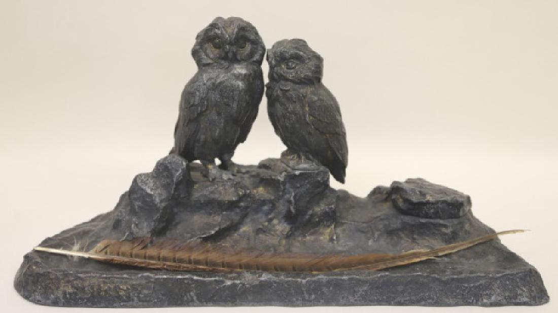 FRENCH ANTIQUE BRONZE PATINA OWL DESK SCULPTURE (1 of 5)