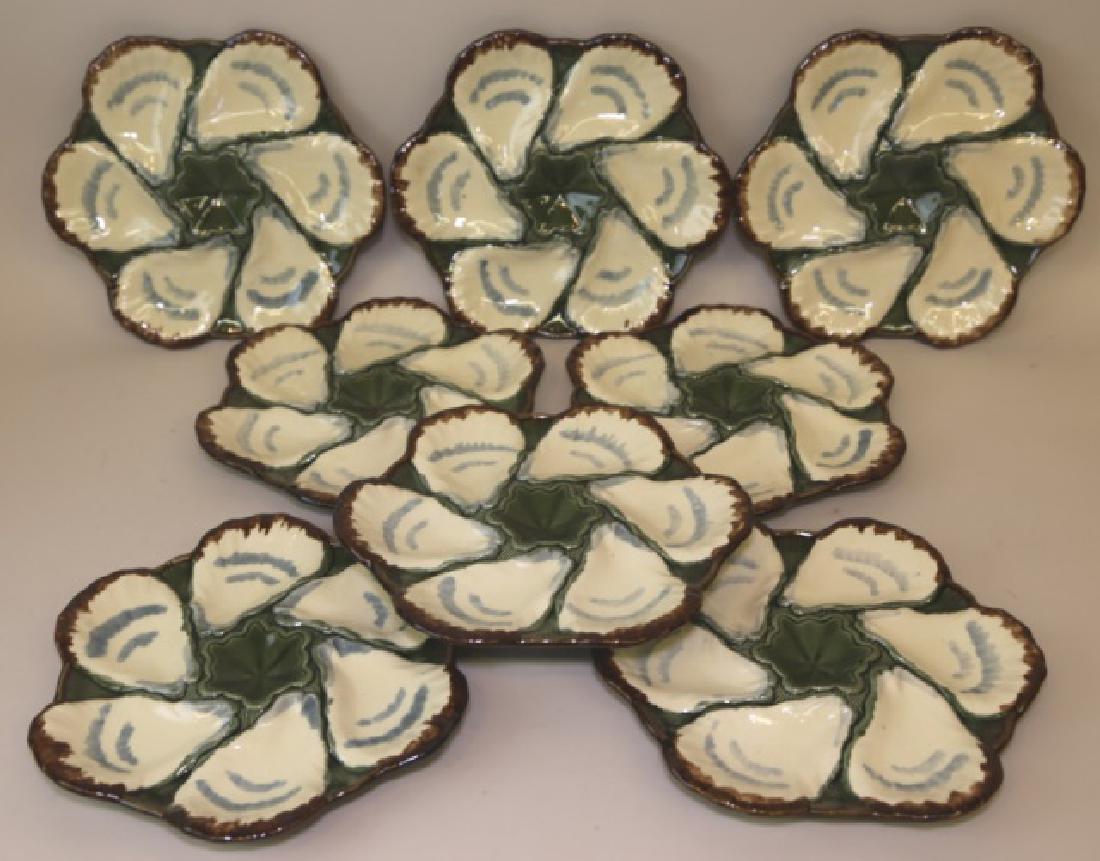 FRENCH (8) MAJOLICA  ANTIQUE OYSTER PLATE GROUPING (1 of 6)