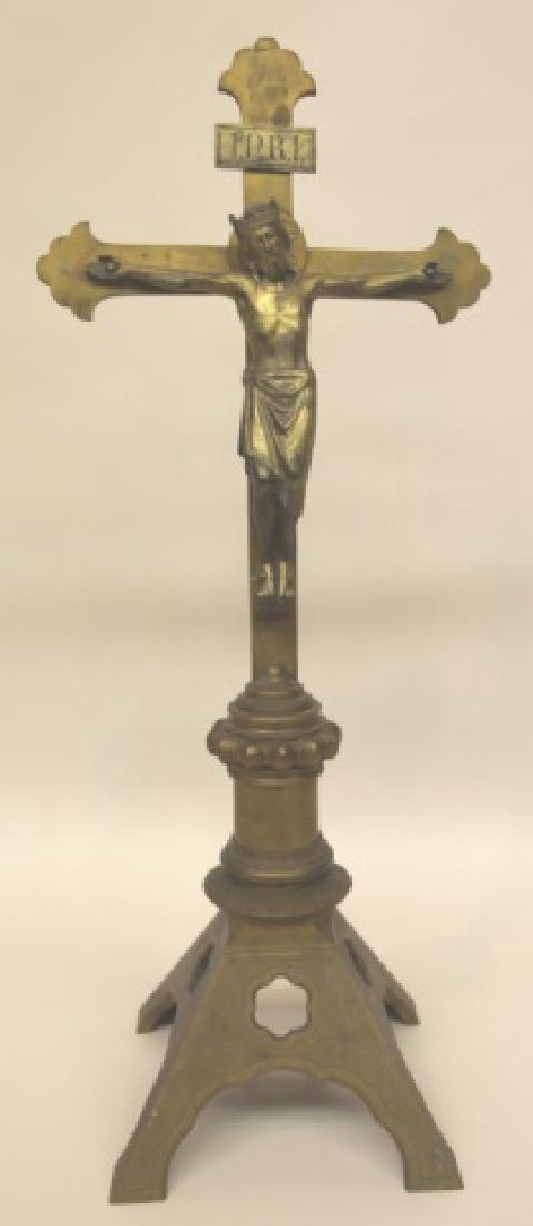 FRENCH ANTIQUE BRONZE CRUCIFIX: FRENCH ANTIQUE BRONZE CRUCIFIX 24 X 10 X 8"