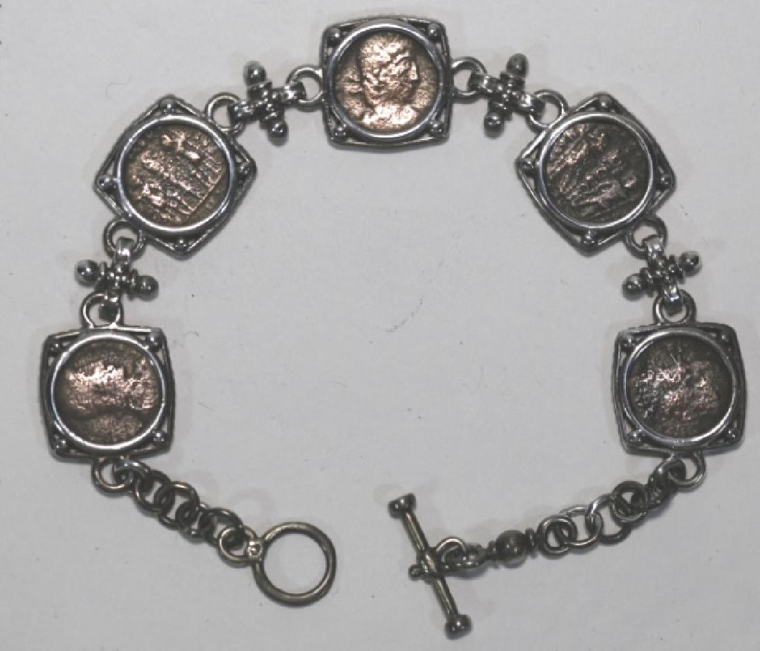 STERLING SILVER ANCIENT COIN MOUNTED VINTAGE BRACELET (1 of 5)