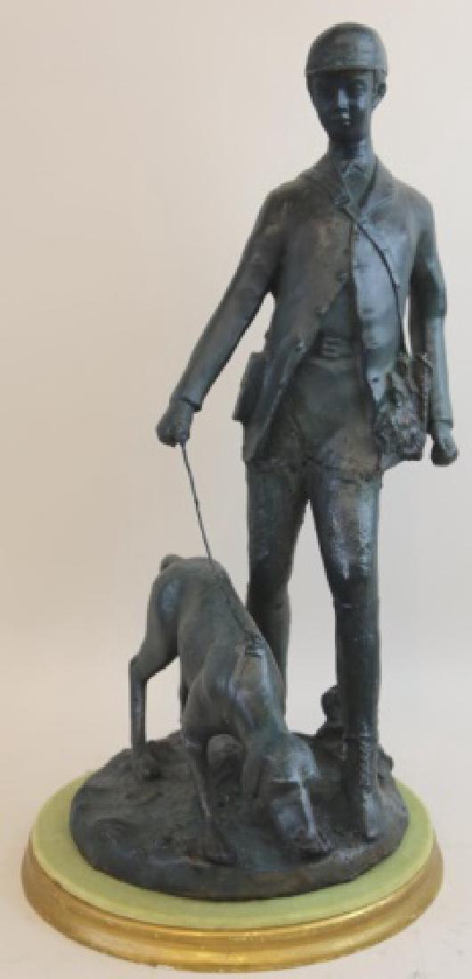 FRENCH VINTAGE IRON WORK HUNTER & DOG SCULPTURE (1 of 5)