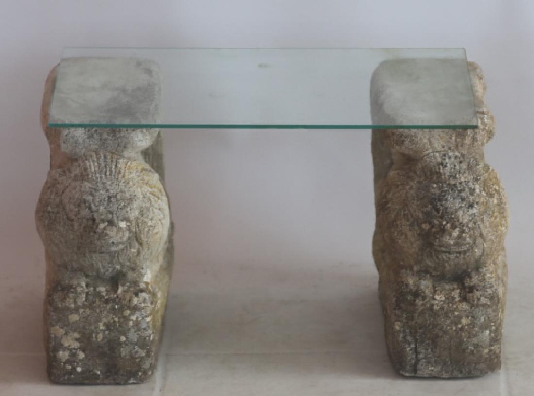 ENGLISH ANTIQUE GARDEN RECUMBANT LIONS TABLE: ENGLISH ANTIQUE GARDEN RECUMBANT LIONS TABLE 14 X 22 X15"