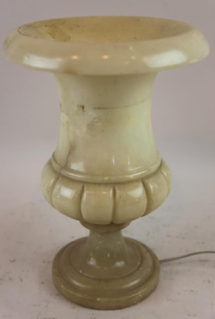 FRENCH ANTIQUE ALABASTER LAMP: FRENCH ALABASTER LAMP, 13 1/2" X 9"
