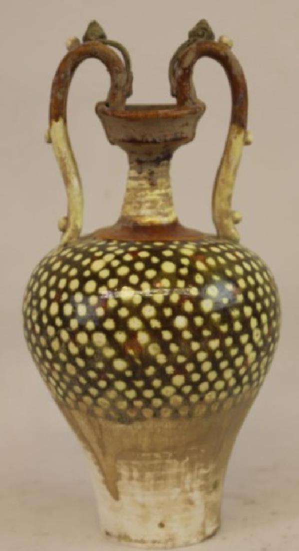 FRENCH ANTIQUE CERAMIC TWIN HANDLED VASE (1 of 5)