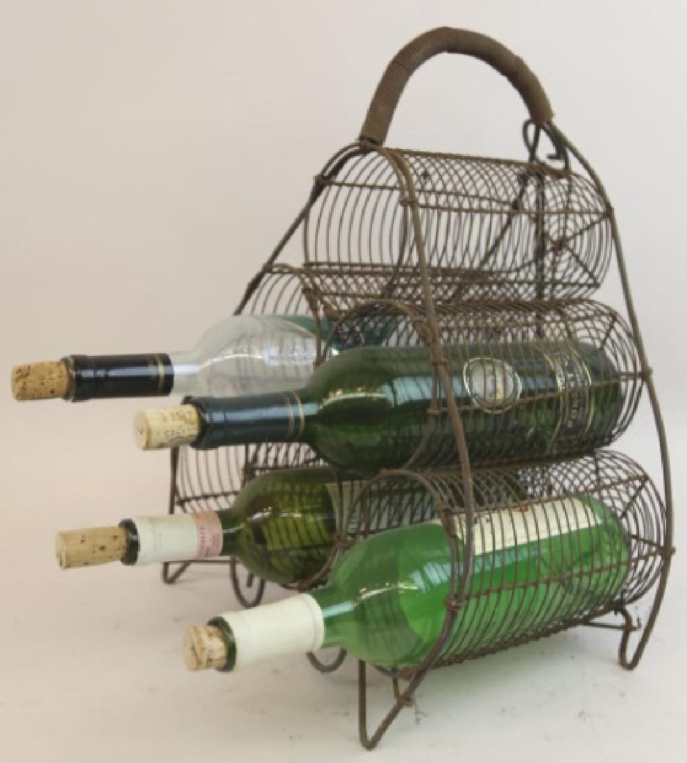FRENCH ANTIQUE WIRE WORK WINE BOTTLE CARRIER: FRENCH ANTIQUE WIRE WORK WINE BOTTLE CARRIER 16 X 12"