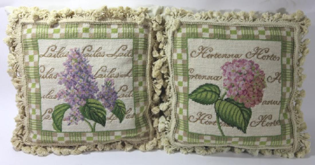 CHELSEA HOUSE FINE DOWN CUSHION PILLOWS: CHELSEA HOUSE FLOTRAL FINE DOWN CUSHION NEEDLEPOINT FRINDGE PILLOWS 17 X 17"