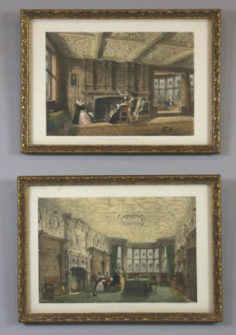 JOSEPH NASH 1840'S PAIR OF HANDTINT LITHOGRAPHS: FIREPLACE IN DRAWING ROOM, SPEKE, & CARVED PARLOUR CREWE HALL CHESIRE / LANCASHIRE HANDTINTED LITHOGRAPH BY JOESPH NASH 18 X 23"