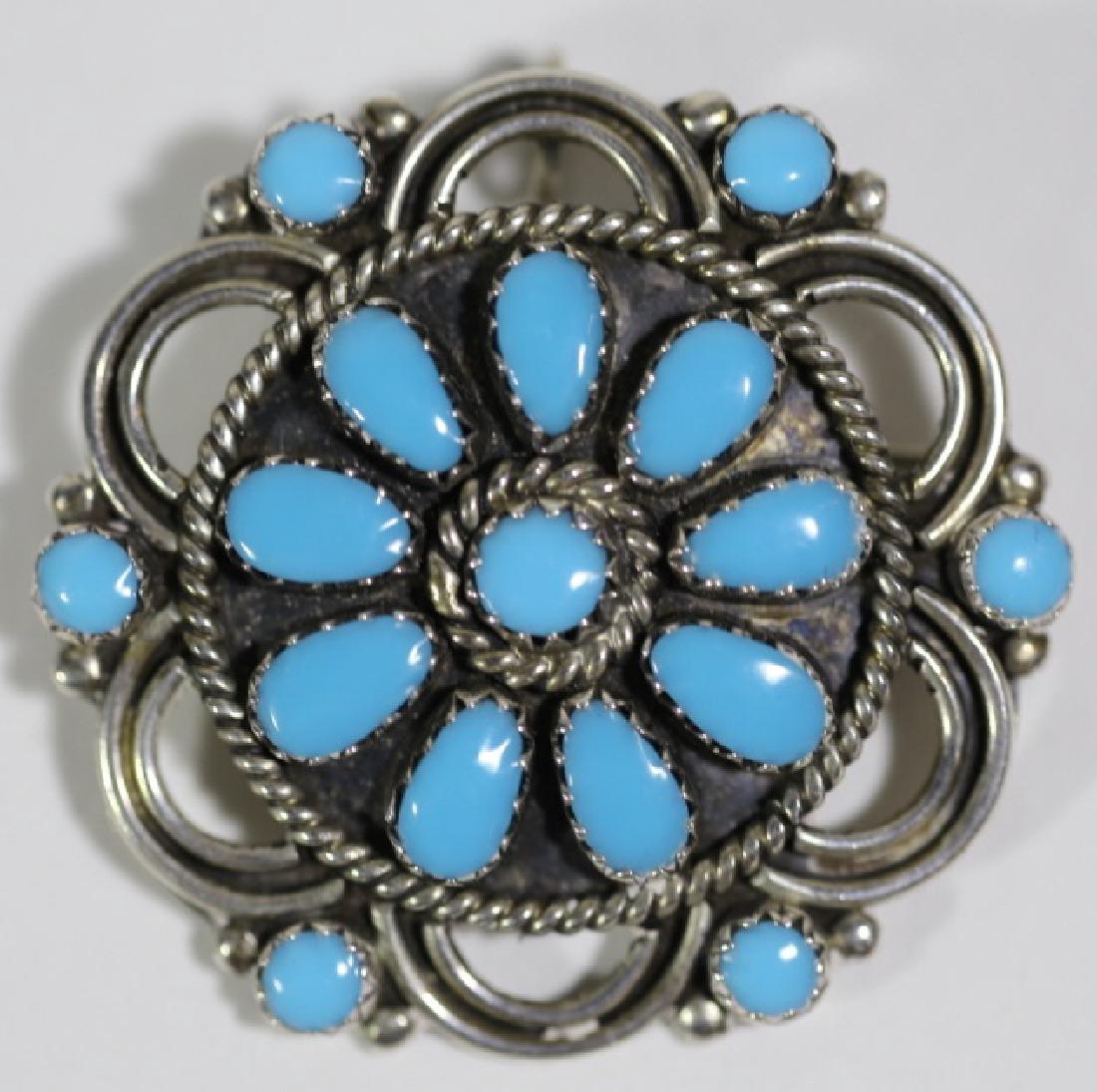 NAVAJO LARRY MOSES BEGAY STERLING & TURQUOISE PIN: NAVAJO LARRY MOSES BEGAY STERLING SILVER & TURQUOISE PIN