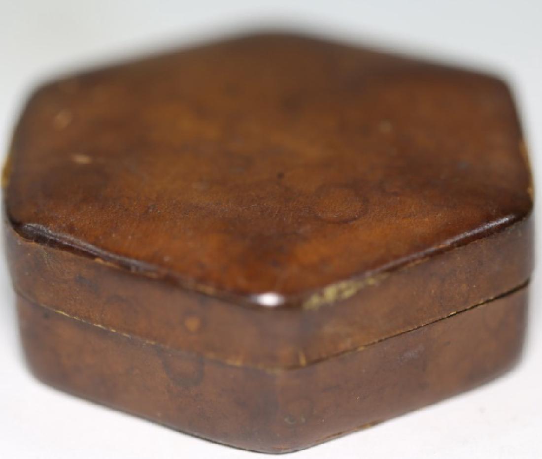 ENGLISH ANTIQUE LEATHER DRESSER & POCKET/ PILL BOX: ENGLISH ANTIQUE LEATHER DRESSER & POCKET/ PILL BOX