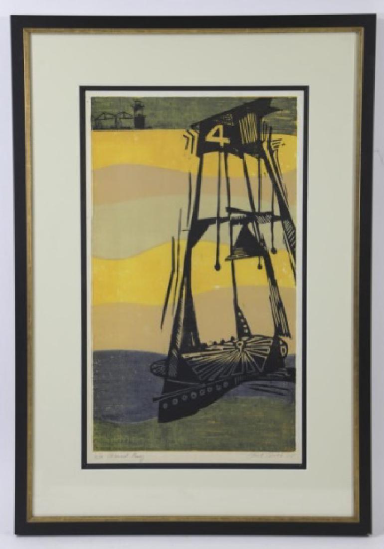 PAUL THEODORE ARLT (AMERICAN 1914-2005) WOODCUT: PAUL THEODORE ARLT ( AMERICAN 1914-2005) WOODCUT 1965 WOODCUT PRINT 3/10 "CHANNEL BUOY" A CLOSE FAMILY FRIEND. 27 X 19.5" Paul T. Arlt, a cartoonist for The New York Herald Tribune who also spent deca
