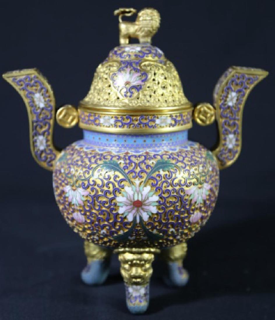 CHINESE CLOISONNE LIDDED CENSER, QING DYNASTY (1 of 7)