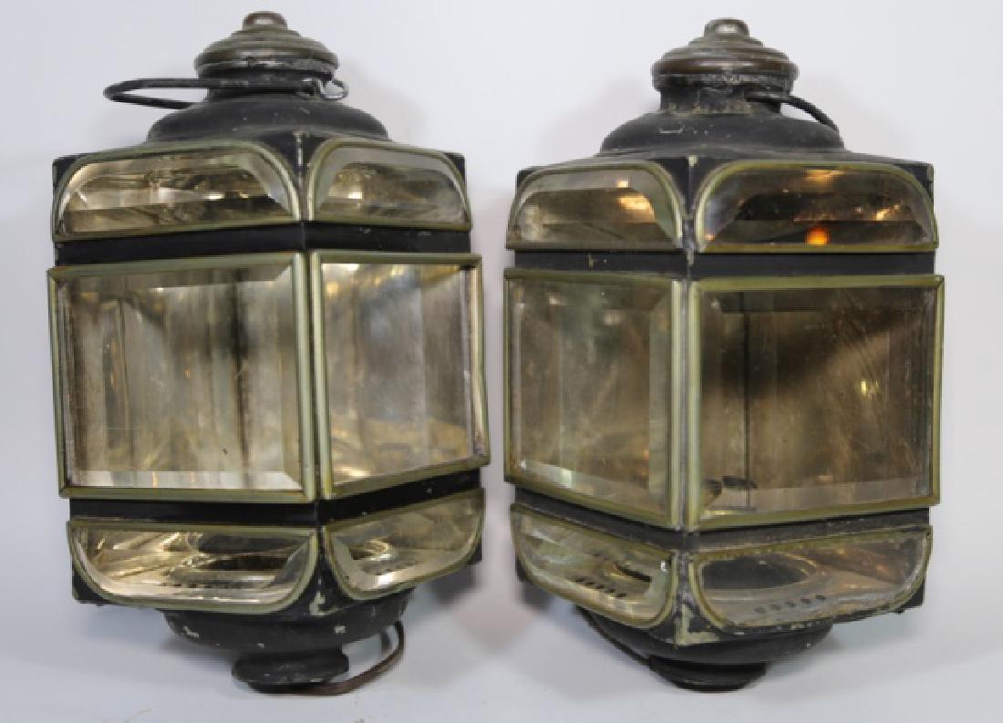 ANTIQUE BEVELED GLASS CARRIAGE LANTERN PAIR (1 of 10)