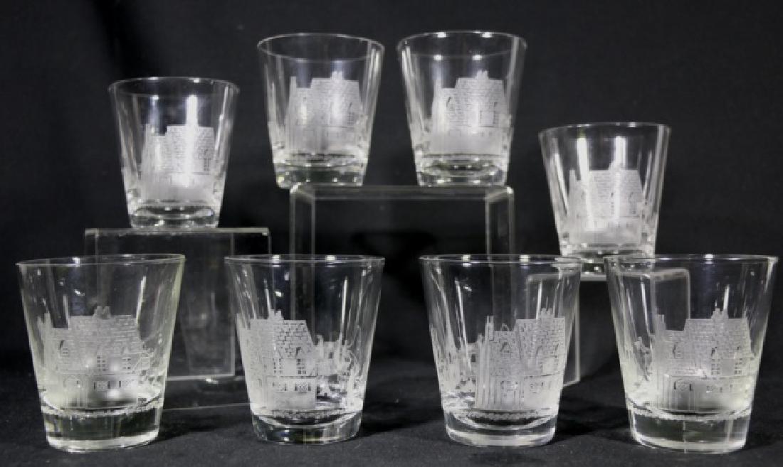 HEISEY EQUESTRIAN "TALLY HO" ETCHED OLD FASHIONS: HEISEY EQUESTRIAN "TALLY HO" HAND ETCHED OLD FASHION SET OF EIGHT