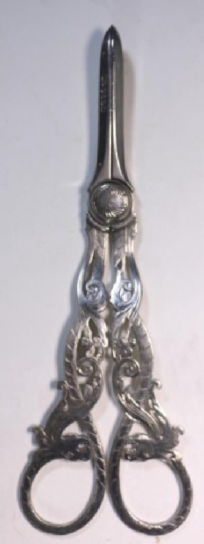 ENGLISH VICTORIAN ANTIQUE SILVER GRAPE SHEARS: ENGLISH VICTORIAN ANTIQUE SILVER GRAPE SHEARS